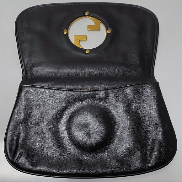 Gucci 1970’s Blondie Black Leather Gold Plated GG Logo Clutch Bag Italy - Picture 7 of 12